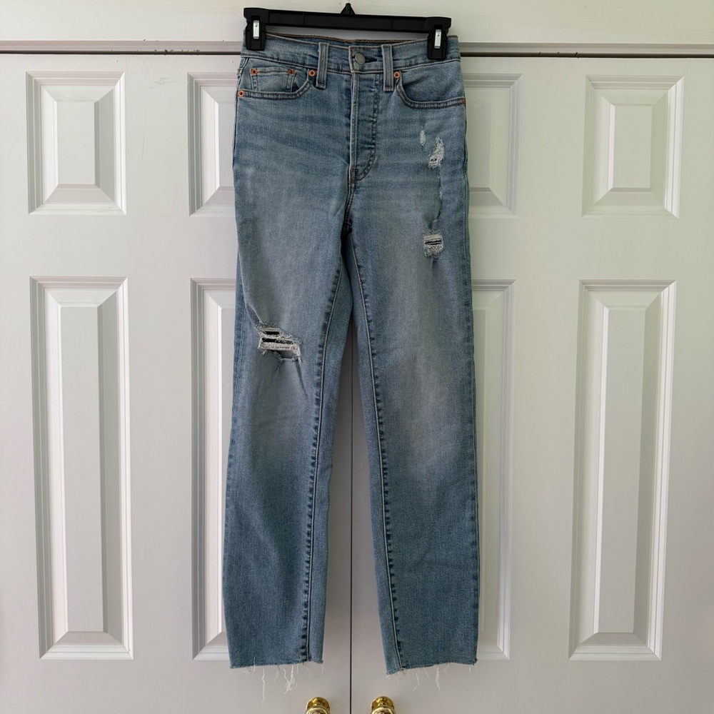 Levi’s Blue Wedgie Straight Leg Distressed Jeans